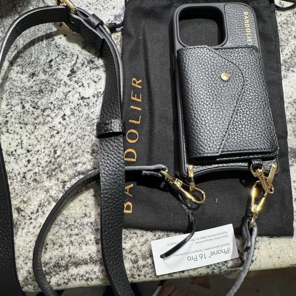 Bandolier Textured Black Phone Case with Gold Accents